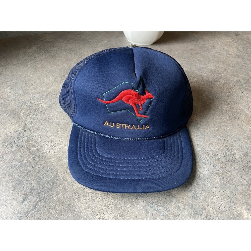 Vintage‎ AUSTRALIA Navy Kangaroo Embroidered Souvenir Mesh Snapback Trucker Hat